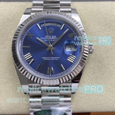 Super Replica Rolex Day-Date 40mm Blue Dial ARF 3255 Stainless Steel Watch 